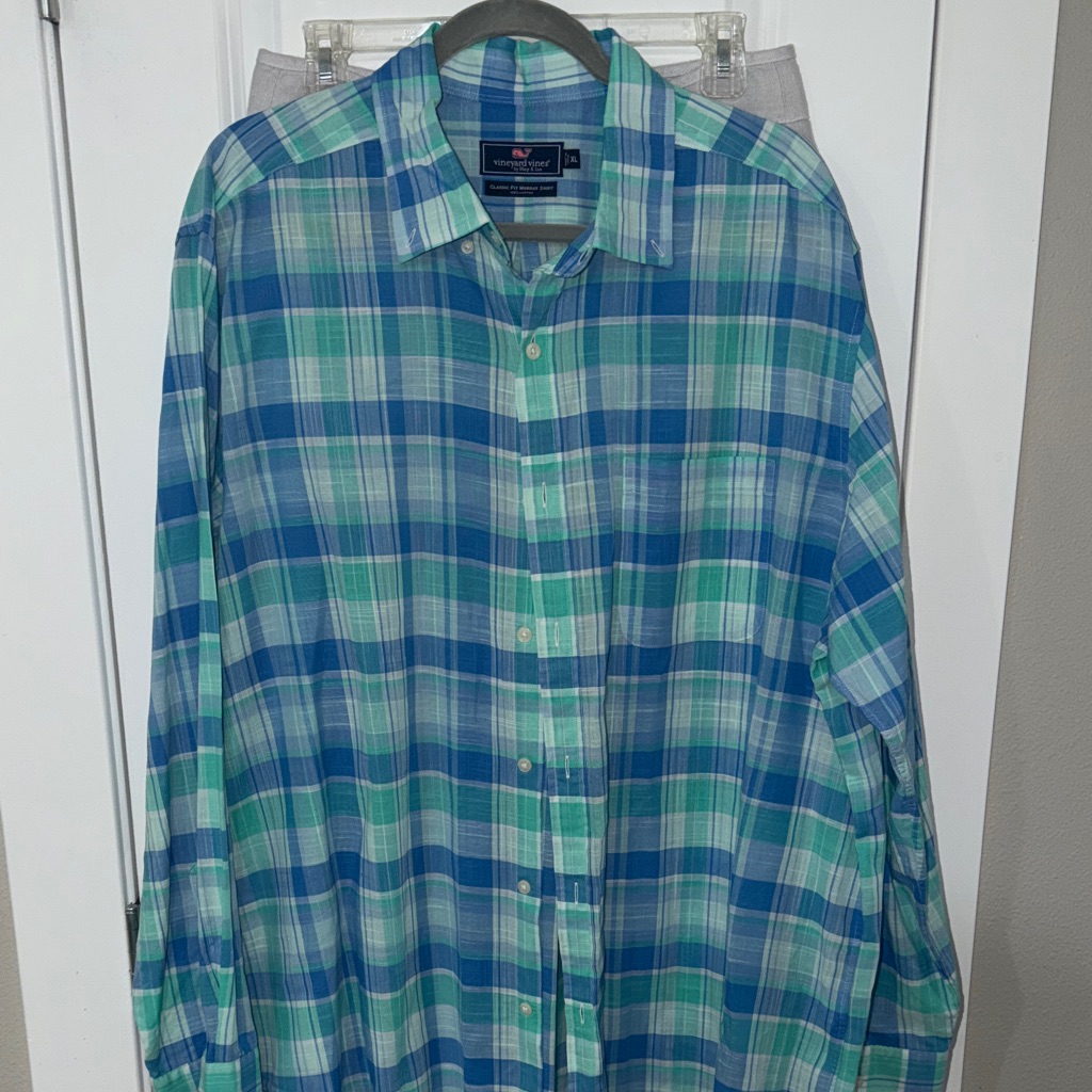 Vineyard Vines Blue And Green Plaid Shirt